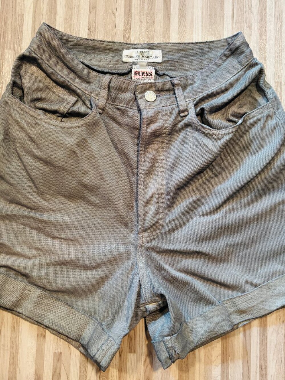 Vintage Guess Georges Marciano High rise waist shorts button fly 26 olive sage